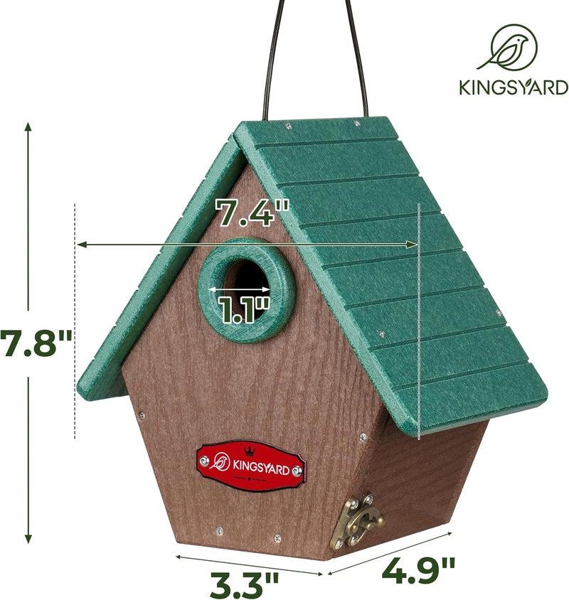 Kingsyard Recycled Plastic Bird House for Outdoors - Hanging Nesting Box with Predator Guard & Air Vents for Wren Finch Chickadee, Green - Image 3